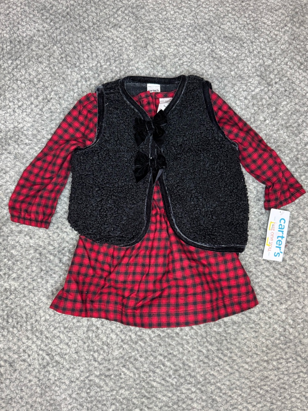 Carter’s Baby Girls 3pc Dress, Vest, & Diaper Cover Outfit - Red/Black 6M NWT